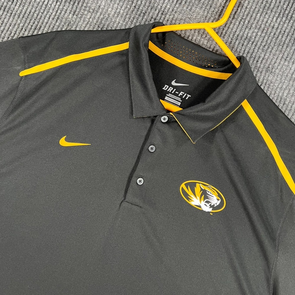 Missouri Tigers Mizzou Polo Shirt Nike 2XL XXL Black Short Sleeve NCAA Dri Fit